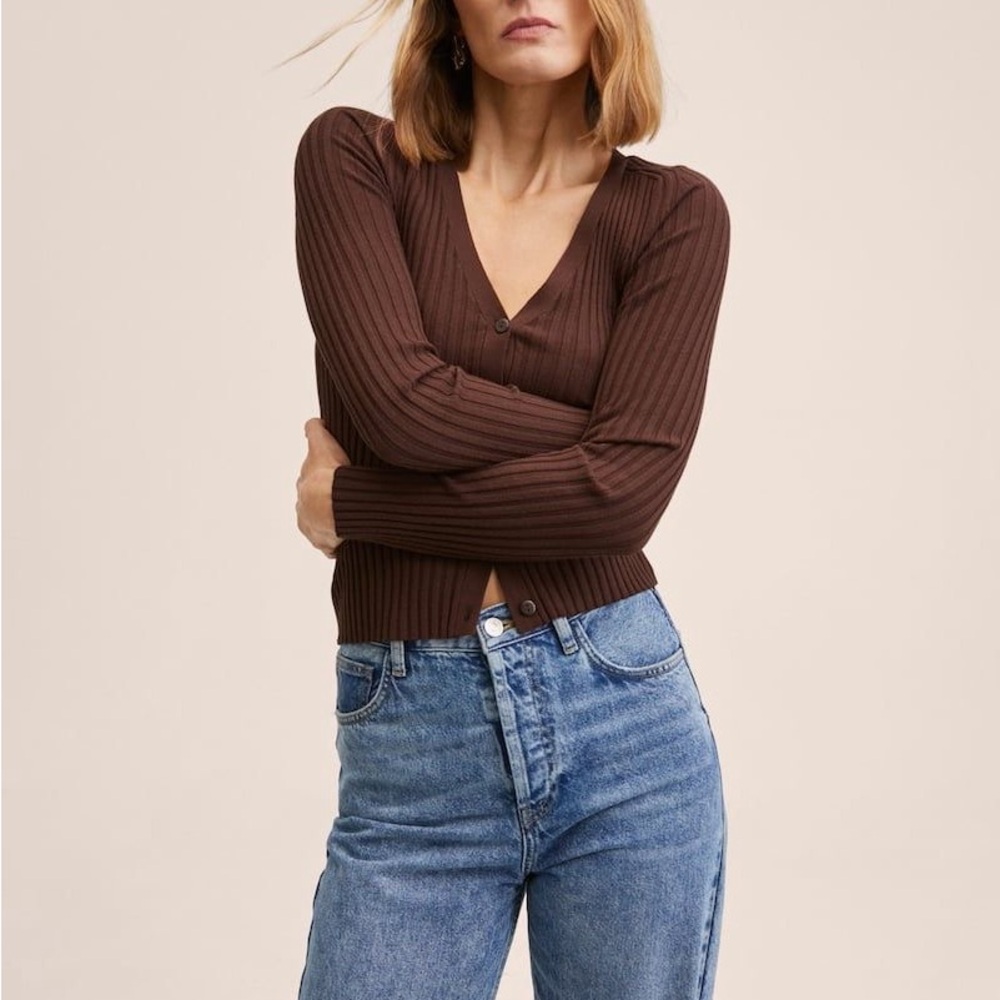Mango Brown Ribbed Women's Sweater